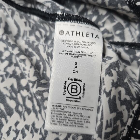 Athleta Ultimate Train Black White Print Long Sleeve Crew Neck Top Size Small - Picture 10 of 10